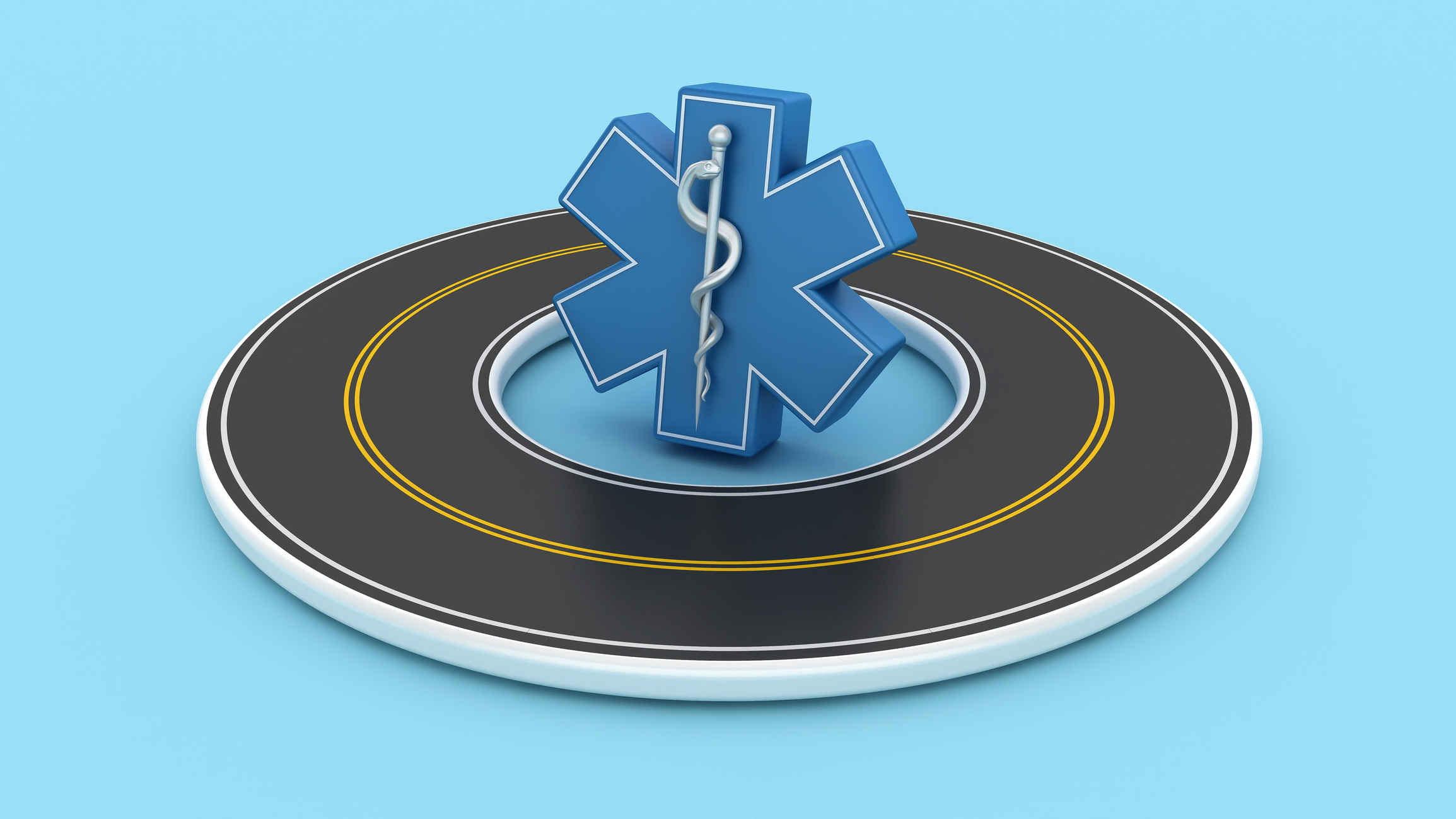 Circular Road with Caduceus Medical Symbol - Colored Background - 3D Rendering